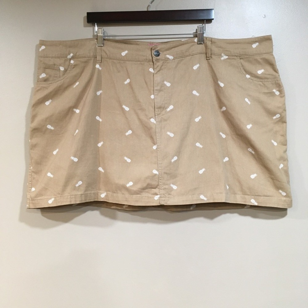 Woman Within Pineapple Print Skirt Skort Womens 30W Tan Summer Preppy Tropical